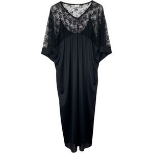 Intimate Attitudes Vintage Black Lace Kimono Sleeve Midi Dress 3/4X Witchy